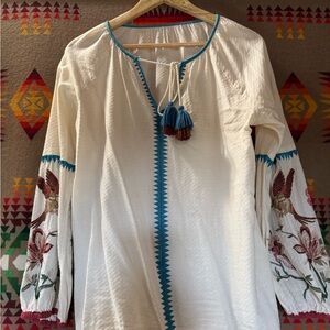 Embroidered White and Blue Women's Top